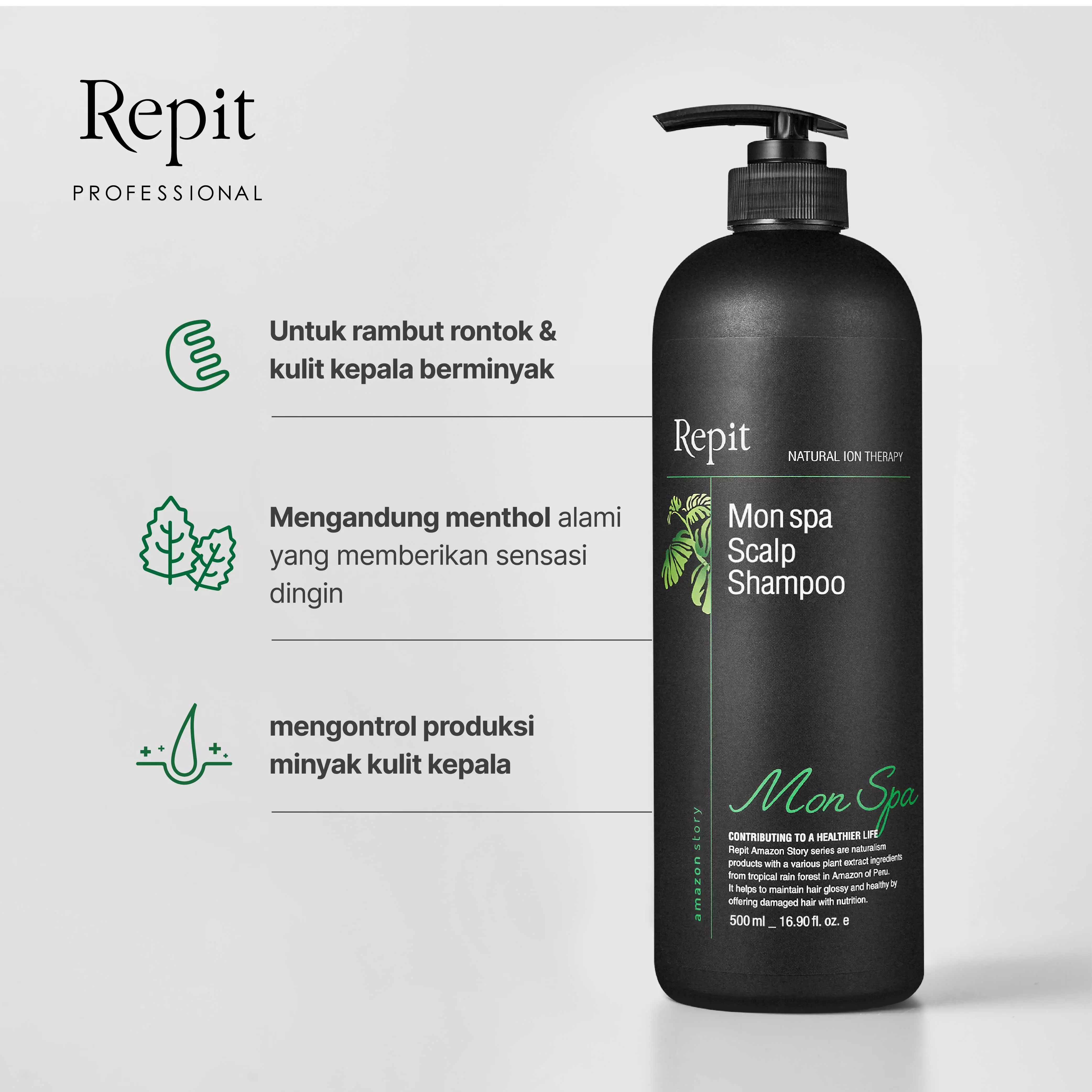 Repit Amazon Story Monspa Scalp Shampoo - Shampoo Kulit Kepala untuk Rambut Rontok / Ketombe / Gatal (Hijab Friendly)