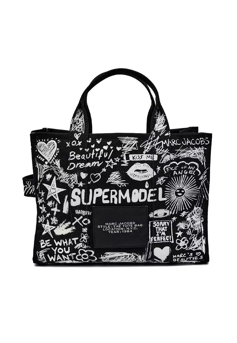 The Punk Scribble Canvas Medium Tote Bag Black Multi 2S6HTT015H02