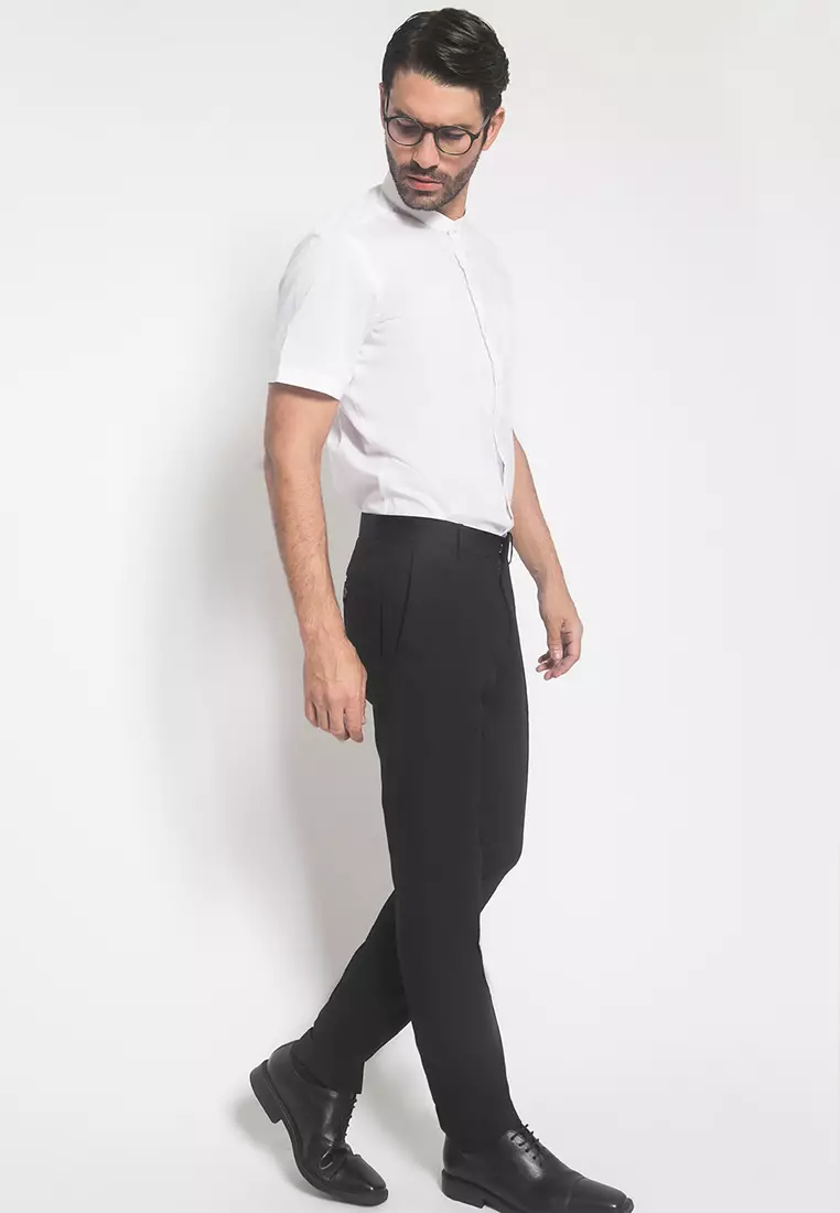 Johnwin - Kemeja Formal - Kerah Shanghai - Putih