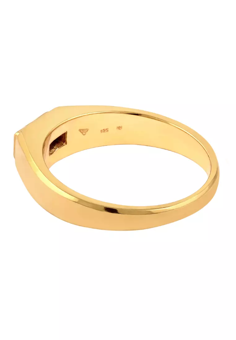 男士戒指 印章式长方形合成蓝宝石镀金