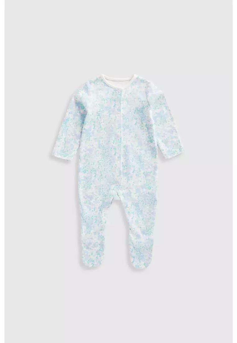 Blue Floral Baby Sleepsuits - 3 Pack