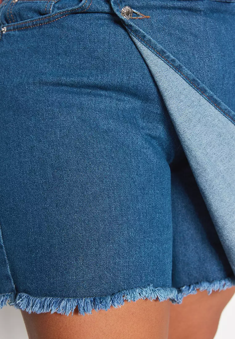 Plus Size High Waist Denim Skort