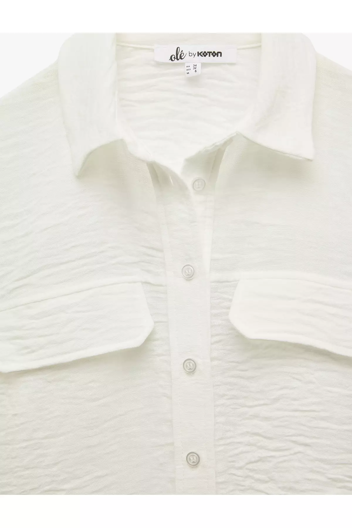 Classic Lapel Flap Pocket Detail Half Sleeve Relaxed Fit Crop Shirt