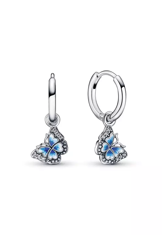 Blue Butterfly Hoop Earrings