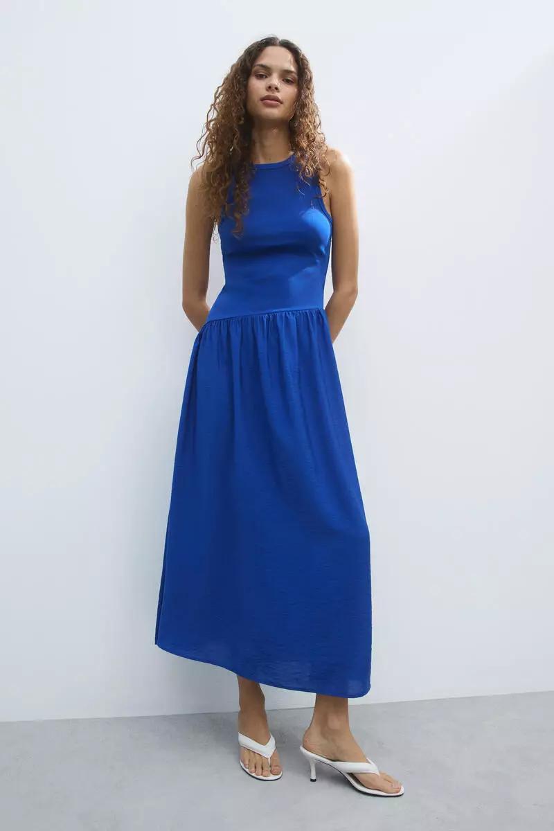 formal dresses pacific fair Dark Pacific Blue Sleek Satin V-Neck Dress For Prom With Beading And L