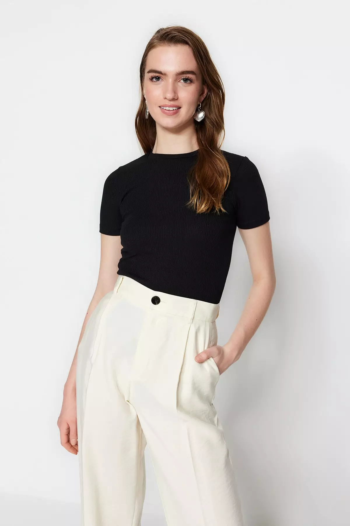 Half Sleeves Knitted Body Tunic with Snap Fastener