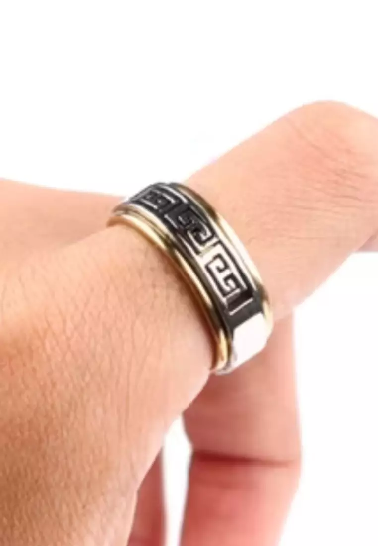 Waves Pattern Men's Ring Cincin Pria Silver & Gold