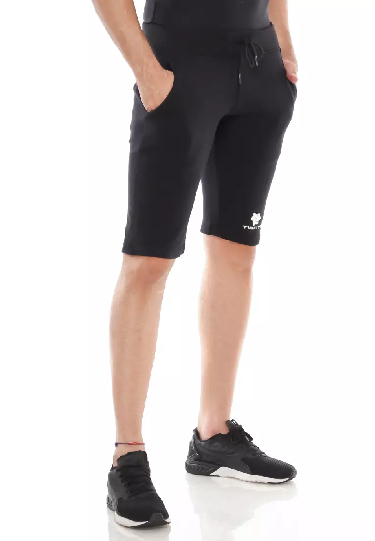 Tiento Celana Selutut Pria Half Jogger Fleece Sporty Black