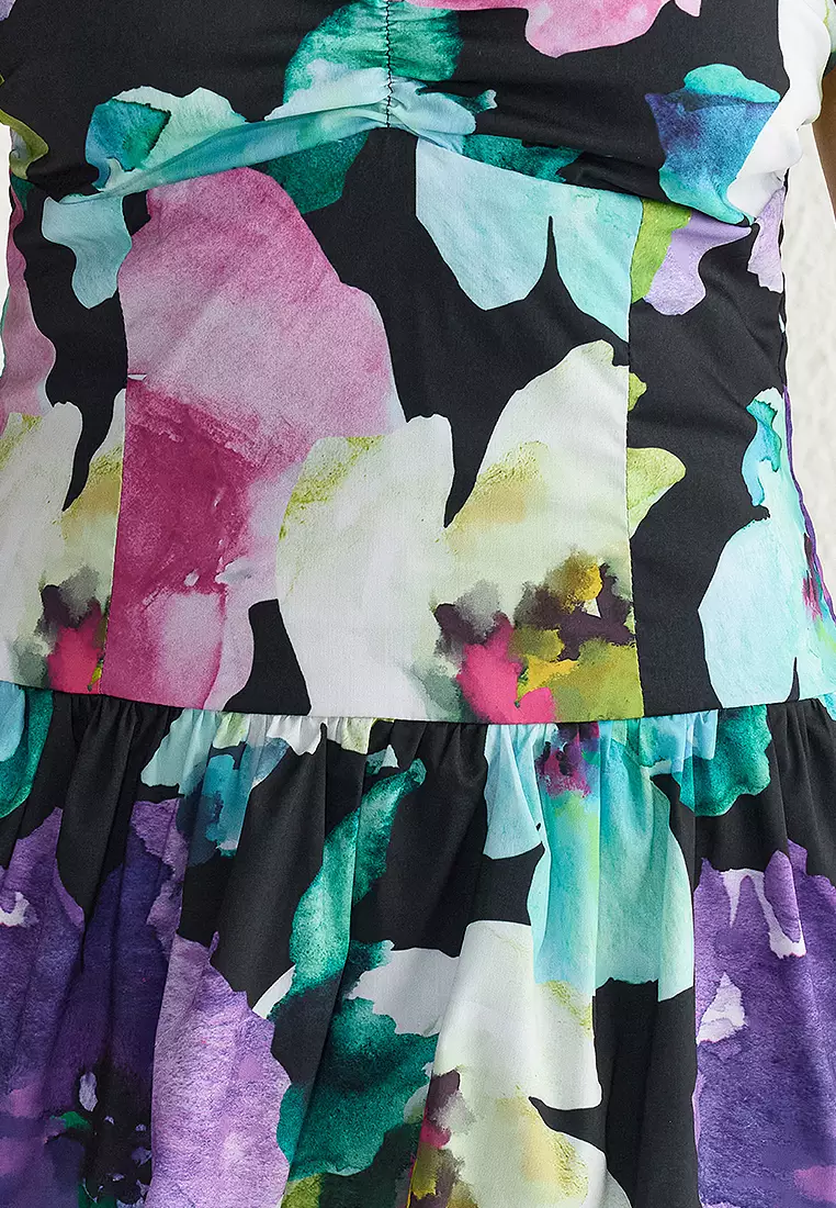 Carmen Collar Floral Mini Dress