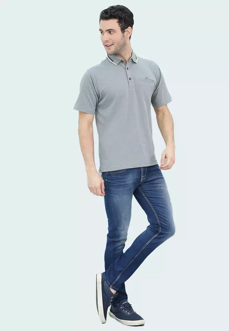 LGS - Kaos Polo Pria - Single Pocket - Katun Premium - Regular Fit - Warna Abu - CWS.225.J3482.39.C