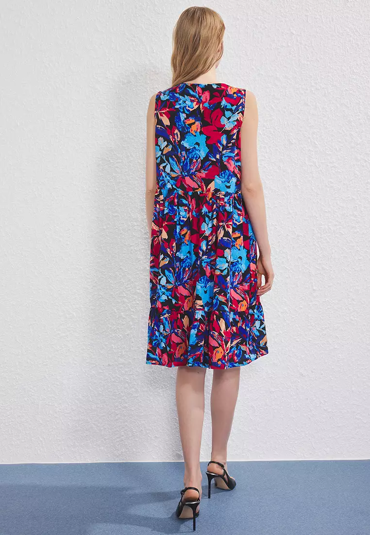 Blue Floral Midi Woven Dress TWOSS25EL00767