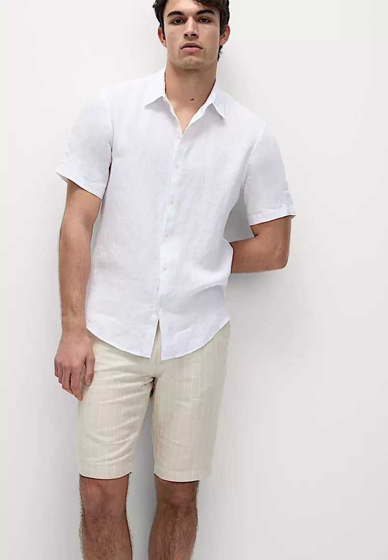 Regular Fit Cotton Linen Blend Chino Shorts