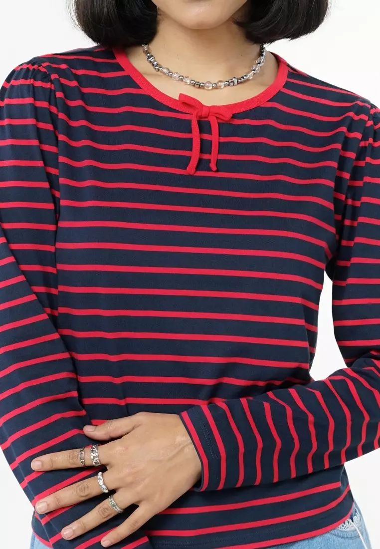 3Second Women's T-Shirt Long Puff Sleeve Body Fit Cotton Polyester Moon C180326