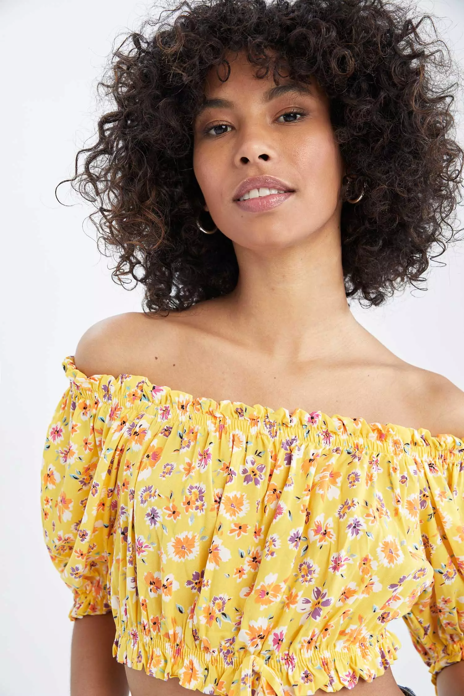 Yellow open clearance shoulder top