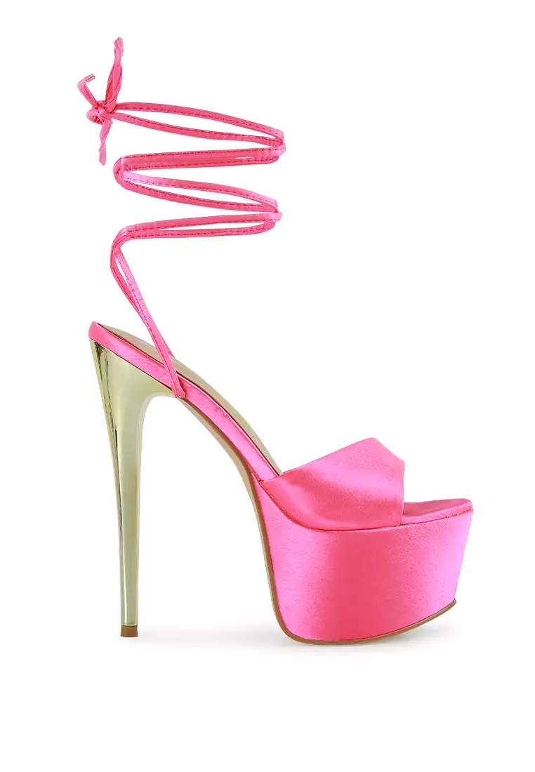 Discount on London Rag  shoes - SKU: Pink Dramatic Platform Lace-Up Heel Sandals