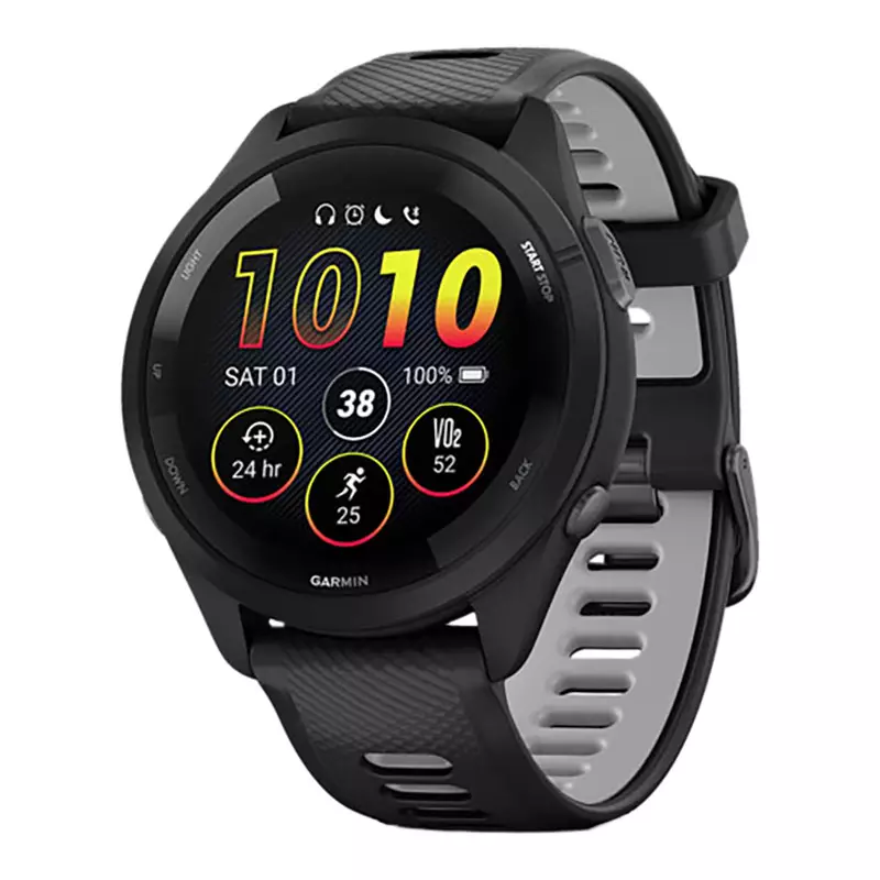 Jam Tangan Unisex Garmin Forerunner 265 010-02810-50 Smartwatch Music Digital Dial Black Rubber Strap