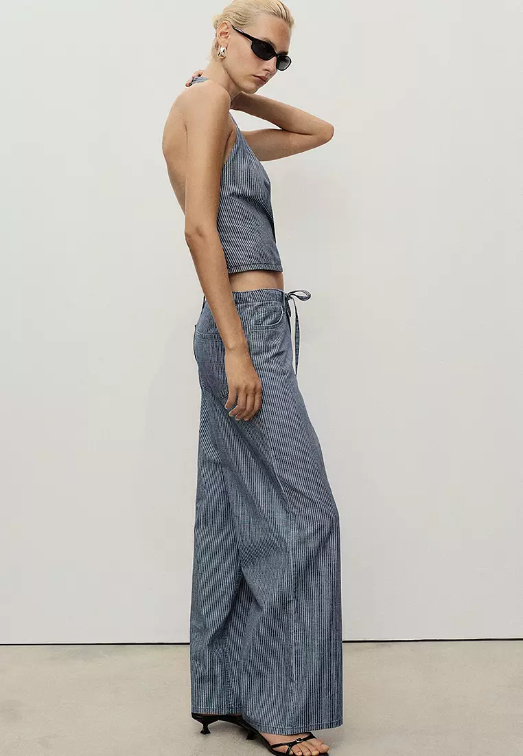 Wide Leg Denim Trousers With Belt