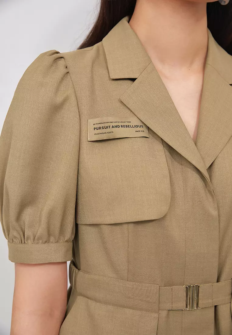 Puff Sleeve Single Breasted Mini Dress