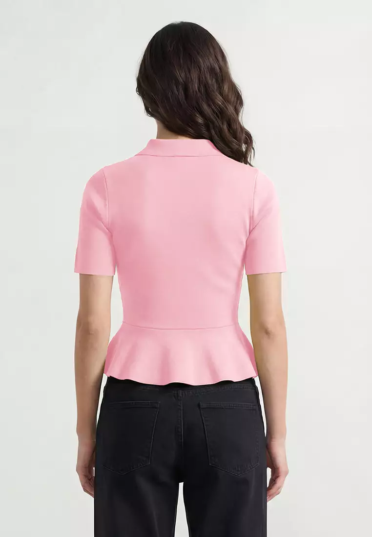 Pink Peplum/Waist Fitted Button Detailed Knitwear Blouse Knitwear Blouse Twoss26Bz158