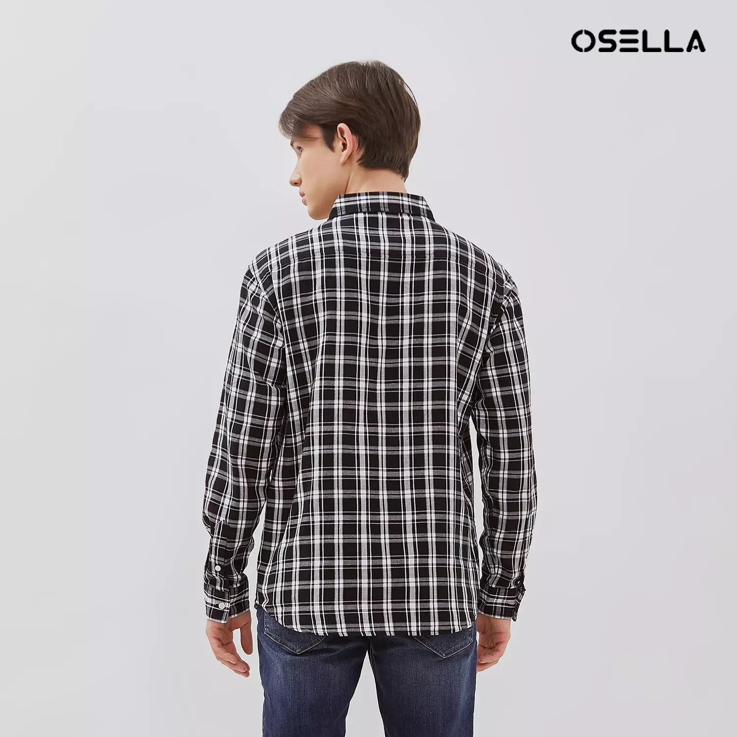 [NEW] Osella Albon Checkered Regular Fit Long Sleeve Shirt In Black And White 2037401843 | Kemeja Lengan Panjang Pria