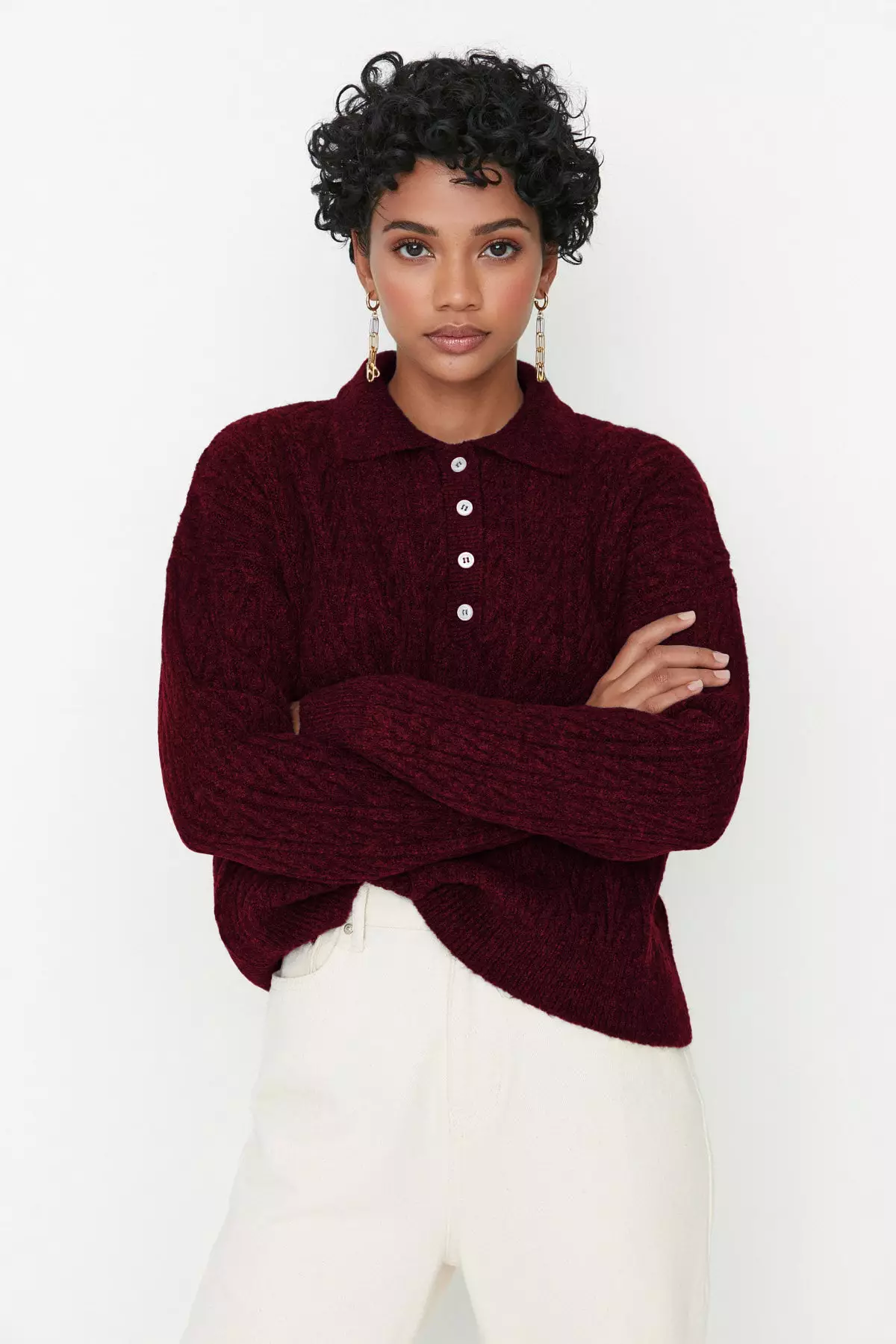 Burgundy Wide Fit Soft Textured Knitwear Sweater