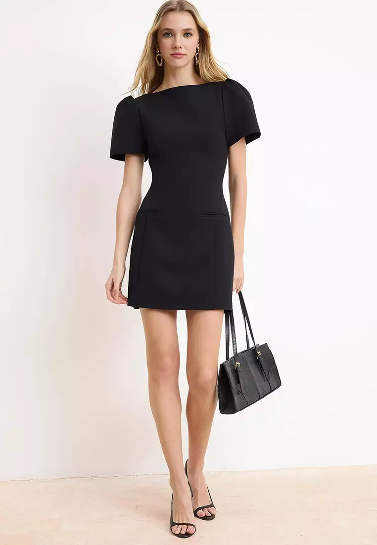 Black Fileto Pocket Detail Short / Mini Woven Dress Twoaw26El373