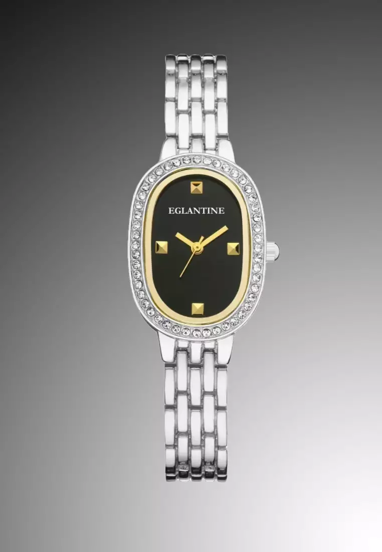 La Niçoise Ladies Silver Color Alloy Quartz Watch, Black Dial, Stainless Steel Bracelet