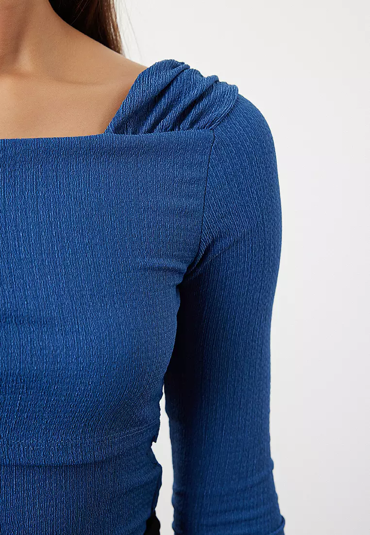 Asymmetrical Collar Detail Knitted Bodysuit