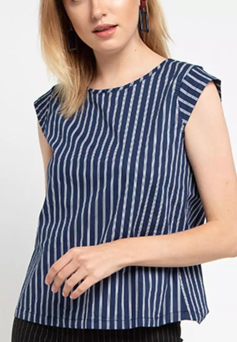 Sophistix Ariel Blouse in Navy Srtipes