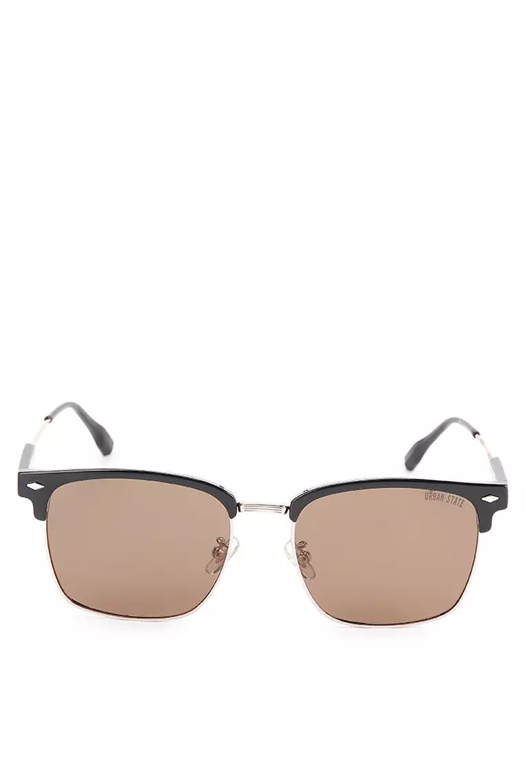 Polarized Stainless Frame Clubmaster Square Sunglasses