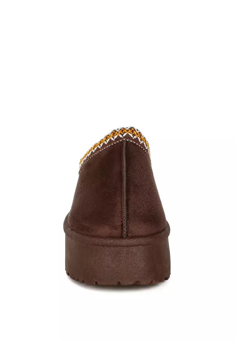 Embroidered Platform Classic Slip-On in Brown