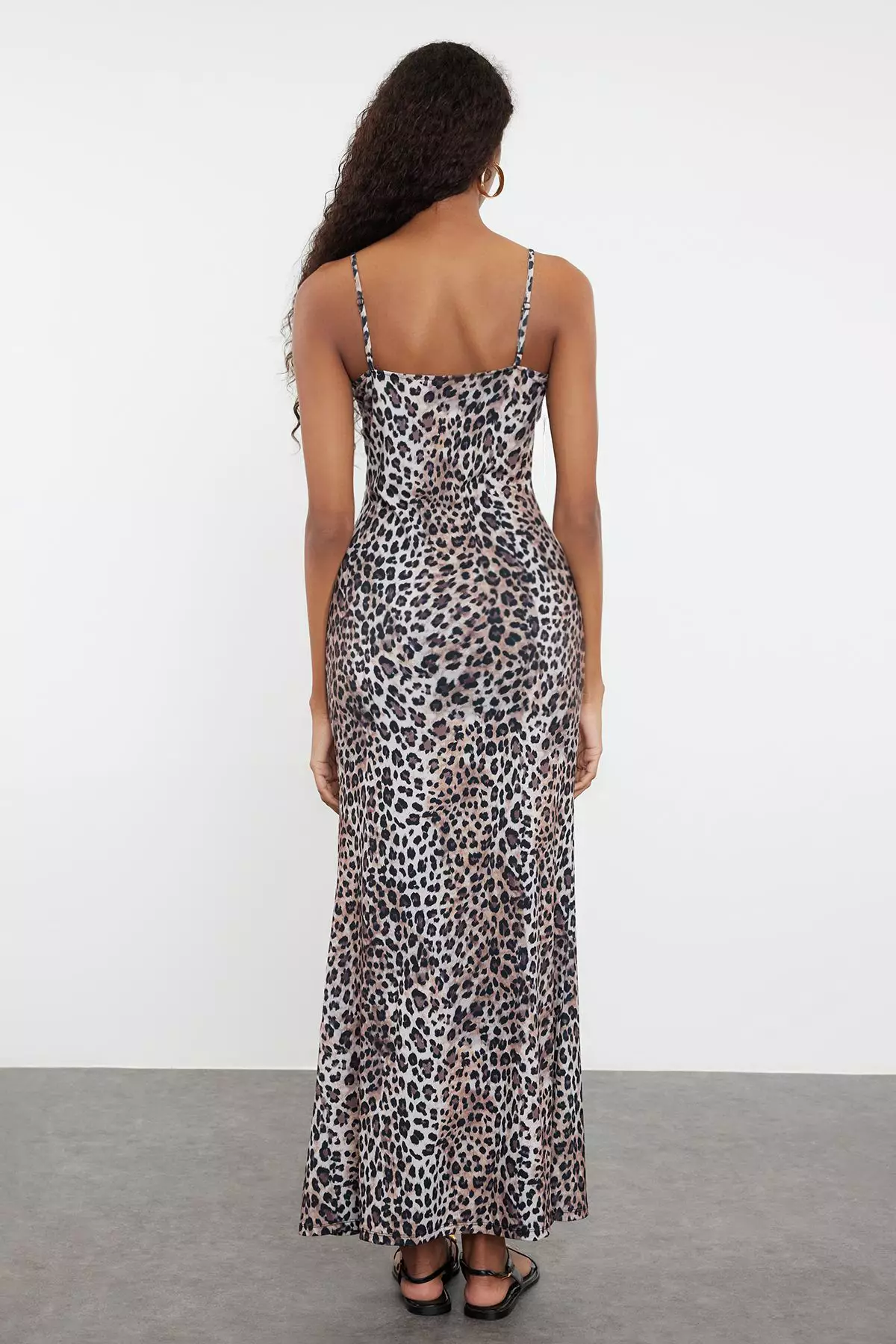 Brown Leopard Print Bodycone/Body-Fitting Strappy Knitted Maxi Dress Twoss23El2435