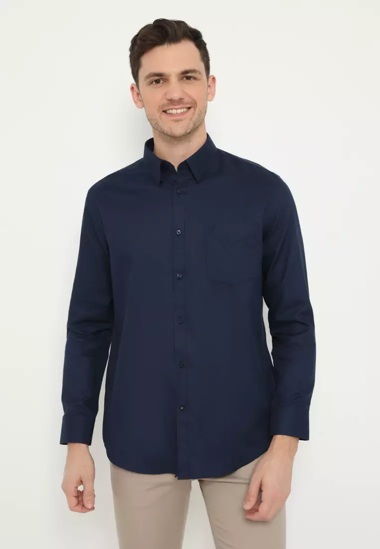 Jobb Brioni Kemeja Pria Lengan Panjang Regular Fit Navy 3