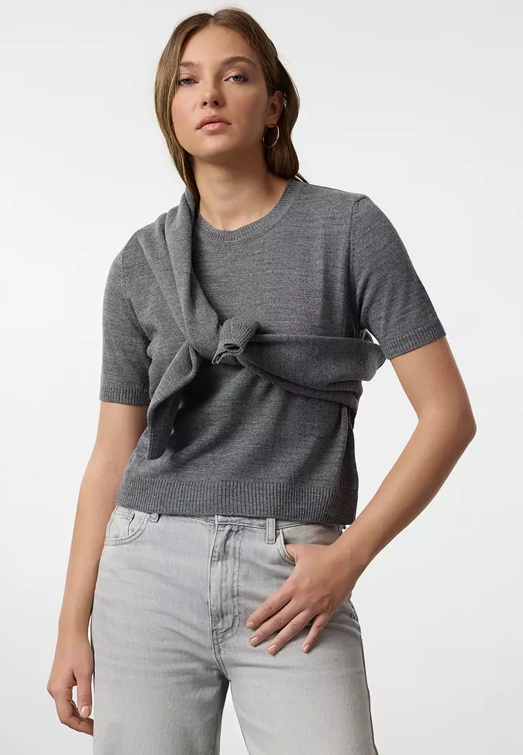 Anthracite Basic Cardigan-Blouse Knitwear Cardigan TWOAW25HI00216