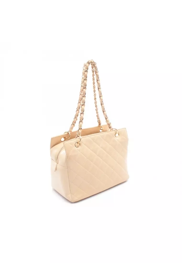 Pre-Loved Chanel matelasse chain shoulder bag lambskin beige gold hardware