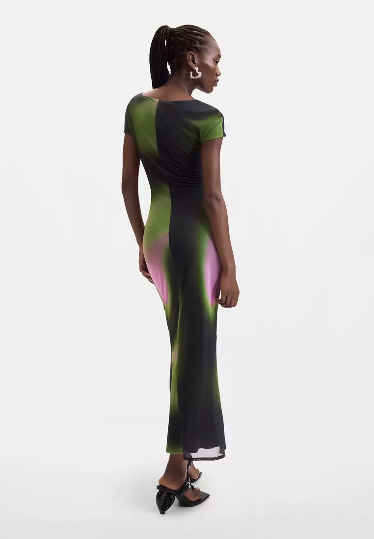 Gradient-Color Printed Short-Sleeve Dress