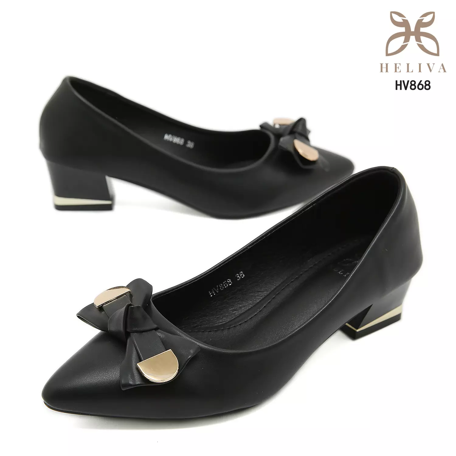 Heliva Lyla Mary Jane Shoes Accessoris Ribbon Gold Heel Chunky Sol 4cm HV868