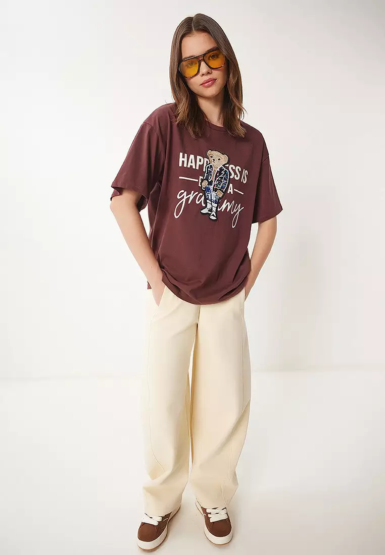 Teddy Bear Crest Cotton Oversize Knitted T-Shirt