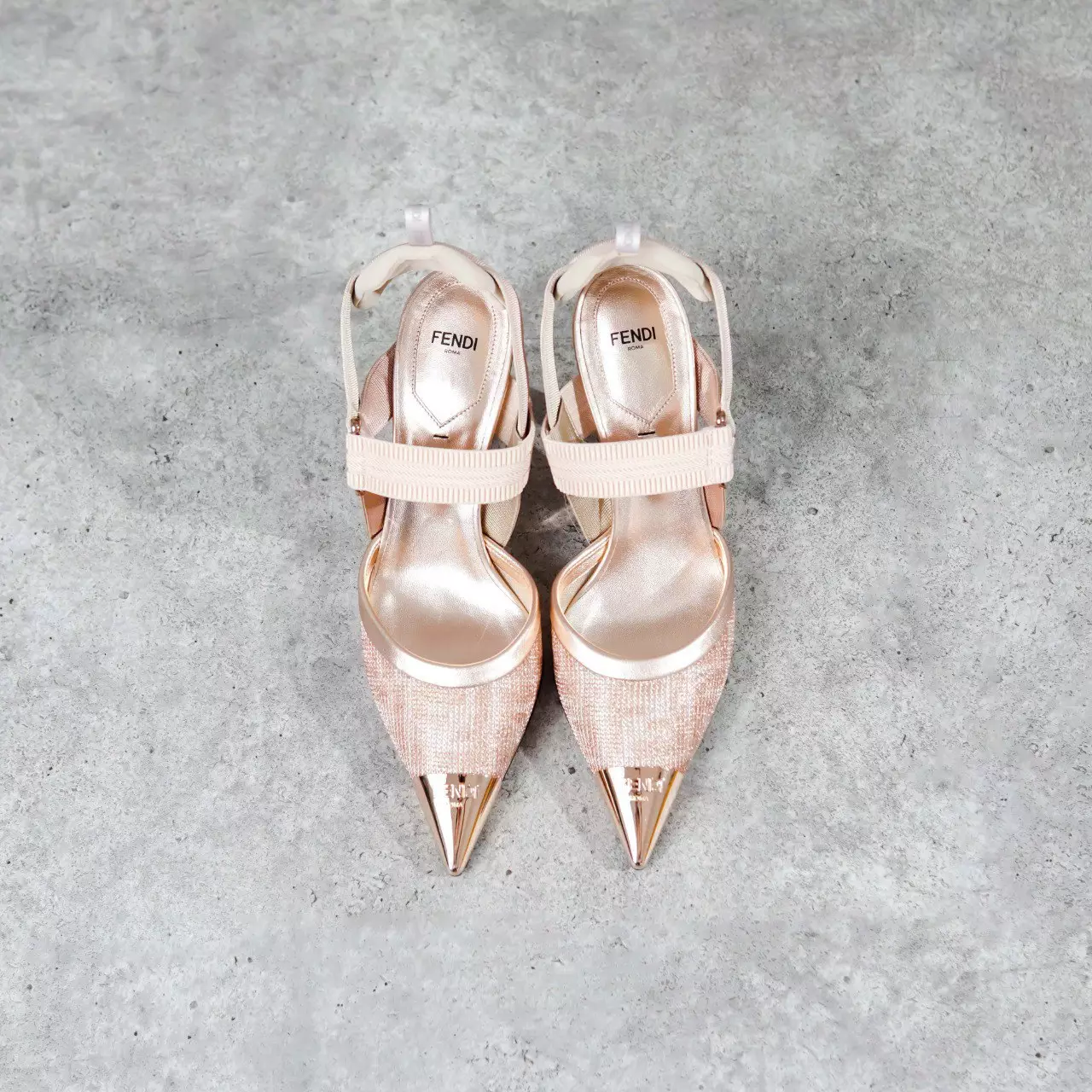 Sepatu FENDI COLIBRI ROSE GOLD 85MM PUMP HEELS SLINGBACK 100% ORIGINAL