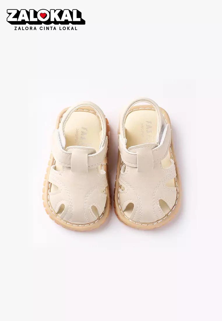 Sepatu Sandal Bayi Prewalker Anak Laki Laki dan Perempuan Bunyi Cit Cit Polos Import Venrz Krem