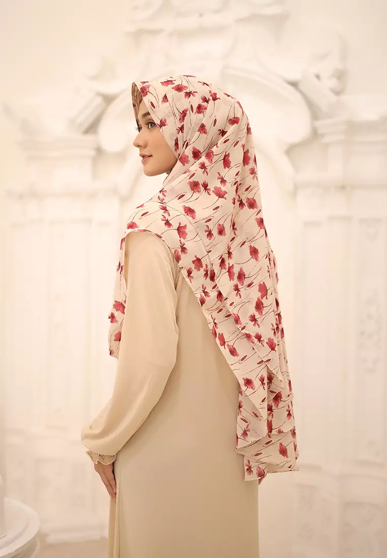 Fayra Khimar Motif Bergo | Hijab Motif Instan -  Ivory Cream