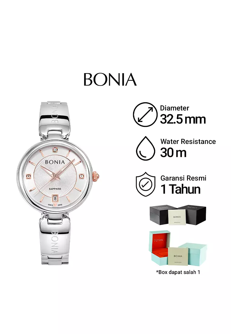 Bonia Sapphire Glass - Jam Tangan Analog Wanita - Silver Dial - Silver Stainless Steel - B10733-2312