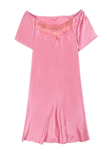 ZITIQUE pink Ice Silk Short-sleeved Lace Sleepwear-Pink 1F3A2US81F621FGS_1
