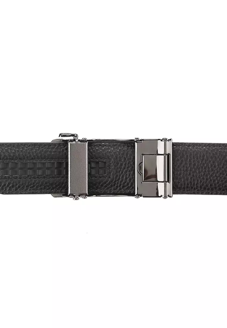 Line Plate Buckle Top Grain Leather Belt