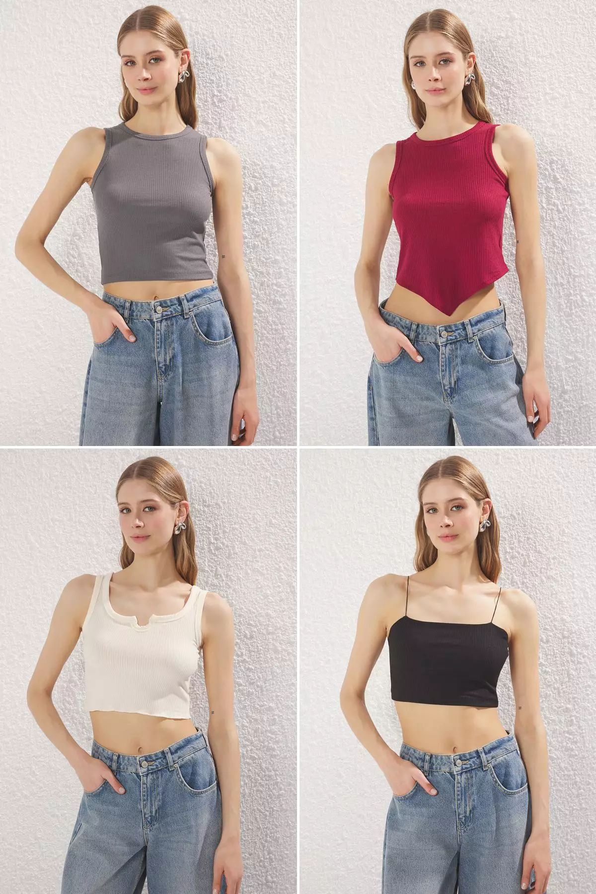 Stone-Burgundy-Black-Grey 4-Pack Fitted/Body-Smoothing Knitted Undershirt TWOSS25AL00057