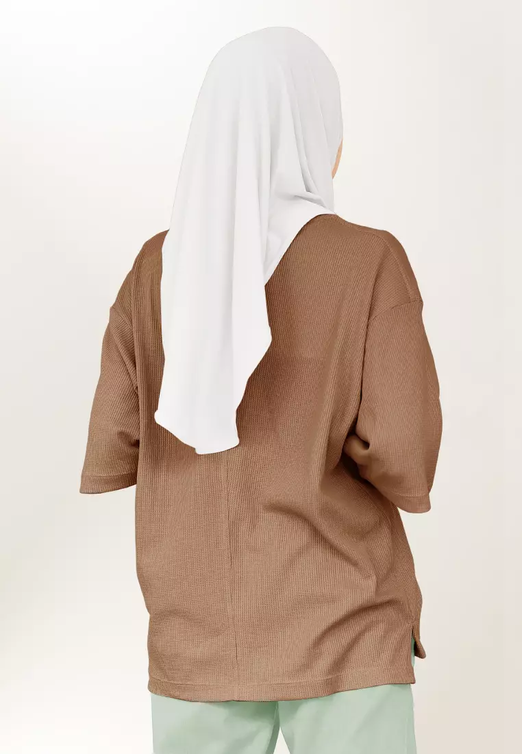 Zelena - Waffle Tshirt Basic | Kaos Waffle | Atasan Casual Sporty - Choco Nut