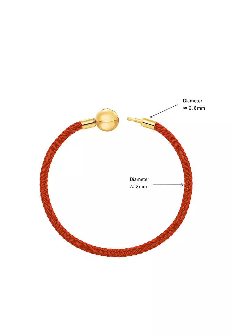 THE Mix Collection 999.9/24K Pure Gold Mini H Charm Red Steel Wire Clasp Bracelet Set L11-B804