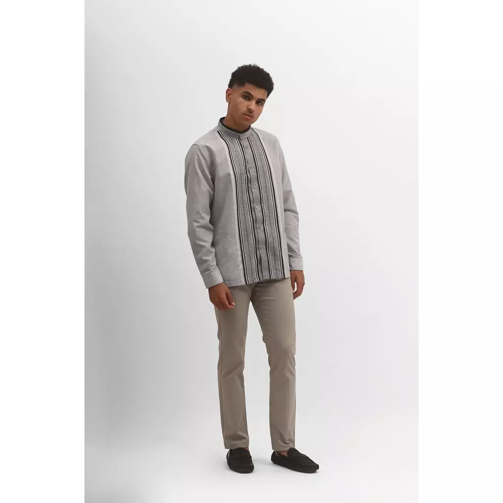 MANZONE - Kemeja Koko Lengan Panjang Pria Tabeeb Modern Fit - Grey