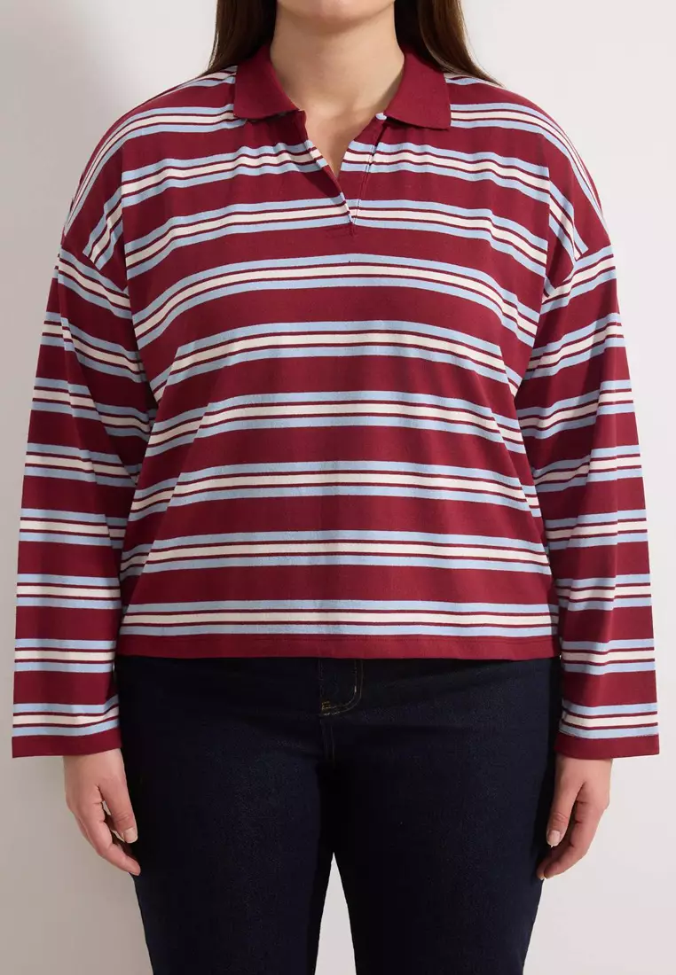 Burgundy Striped Oversized Large Size T-Shirt Tbbss26Bf00001