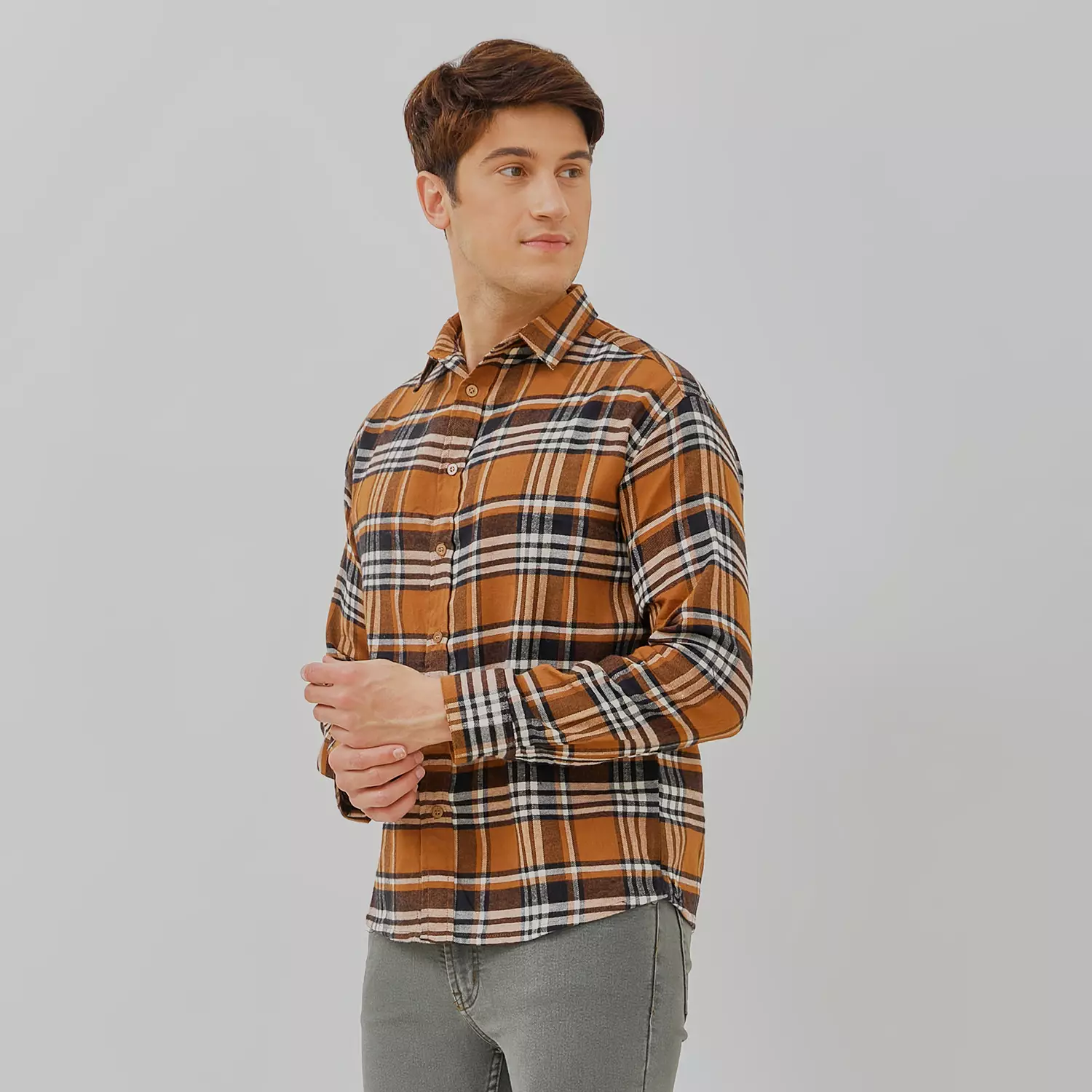 PAULMAY Kemeja Flanel Pria Lengan Panjang Cokelat 6713